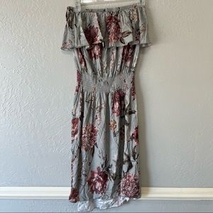 Chaser Heirloom Strapless Ruffle Smocked Waist Floral Dress NWT